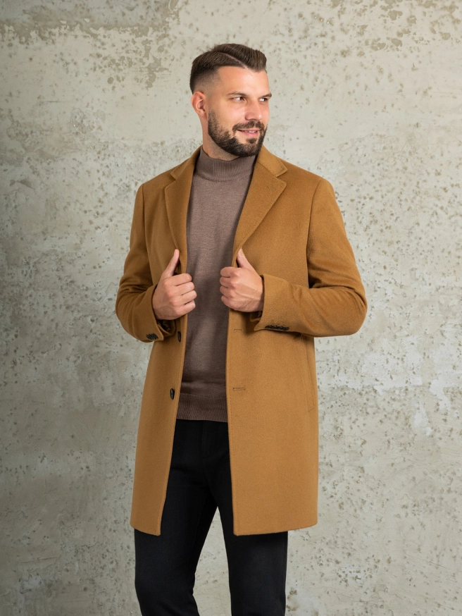 Pánský vlněný kabát RALF camel náhledový obrázek 6