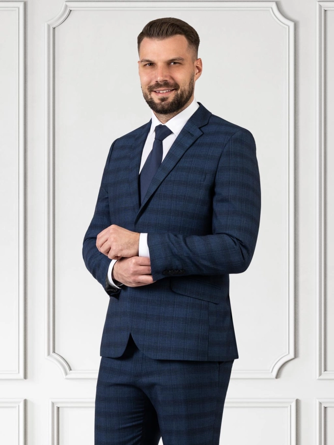 Pánský oblek BALI kostkovaný modrý náhledový obrázek 2